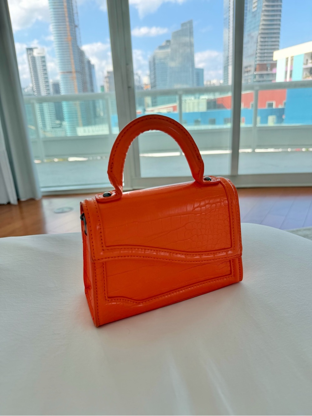 Zara Orange Croc-Embossed Mini Top-Handle Bag